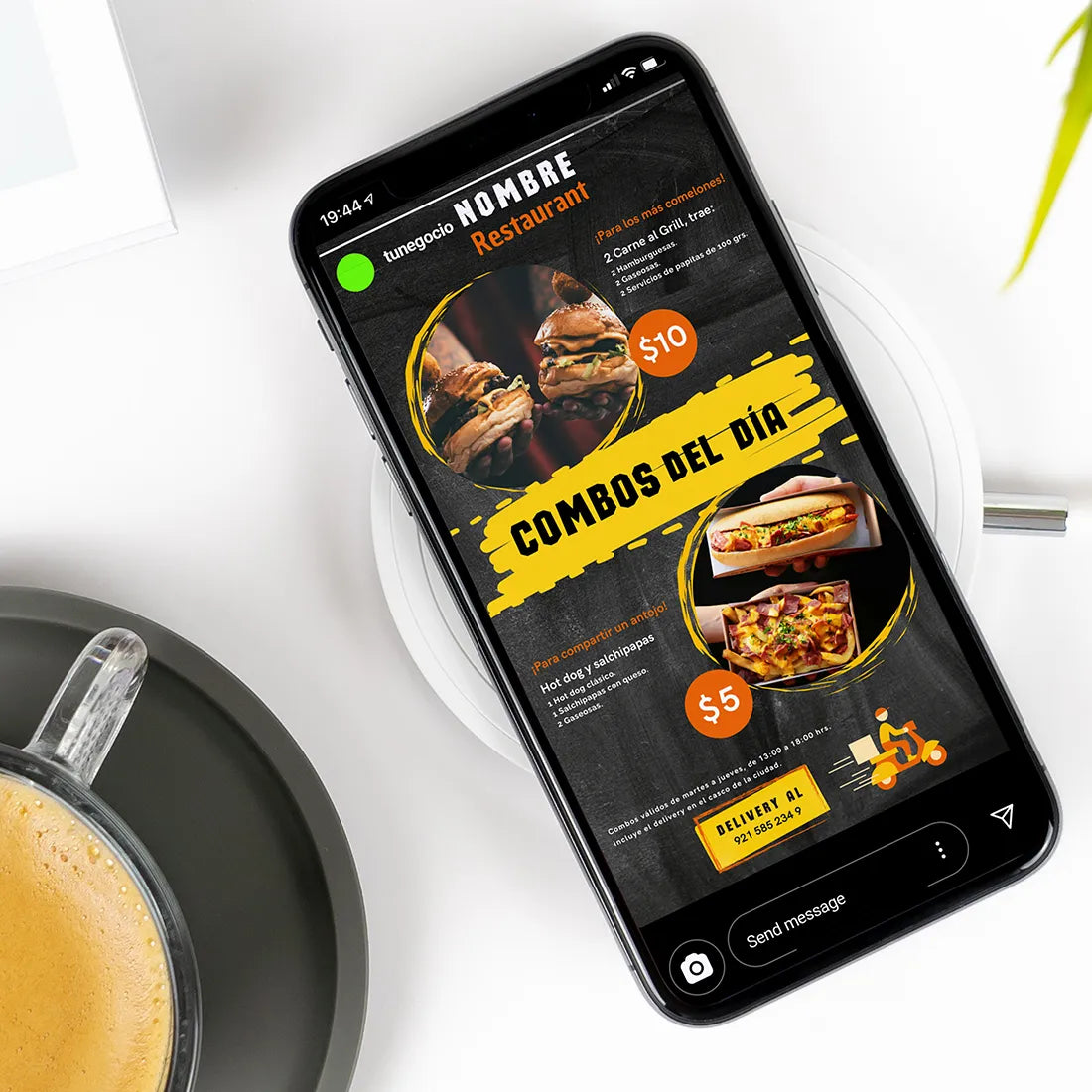 Plantillas Editables para tus Historias de Instagram - Restaurante Fast Food
