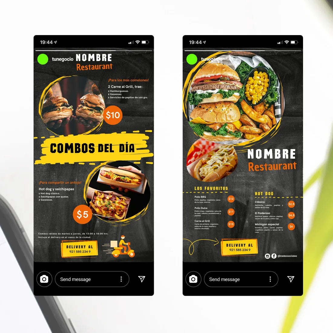 Plantillas Editables para tus Historias de Instagram - Restaurante Fast Food