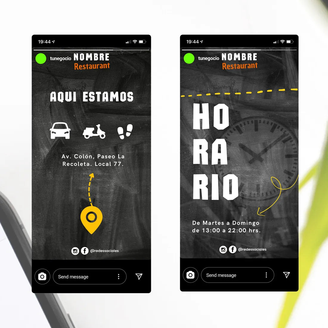 Plantillas Editables para tus Historias de Instagram - Restaurante Fast Food