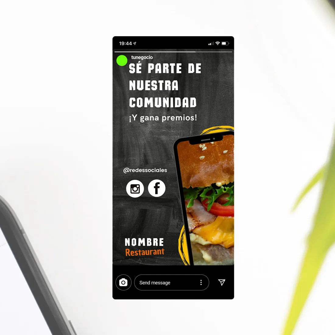 Plantillas Editables para tus Historias de Instagram - Restaurante Fast Food
