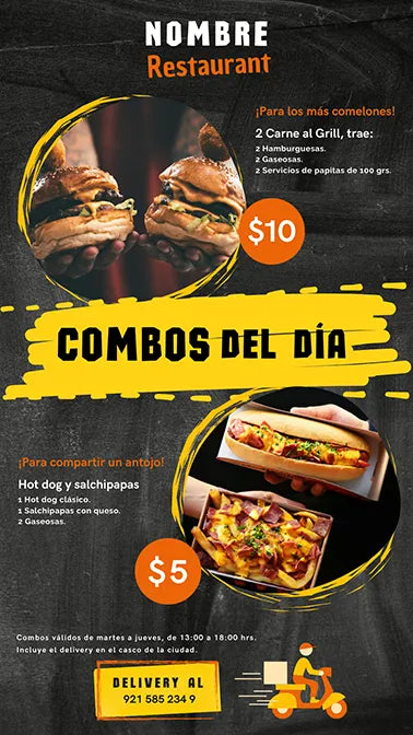 Plantillas Editables para tus Historias de Instagram - Restaurante Fast Food