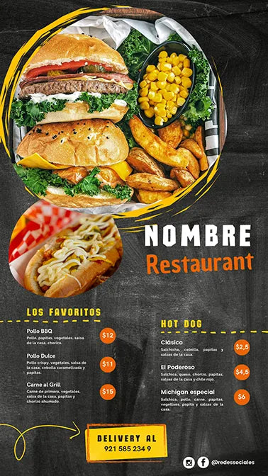 Plantillas Editables para tus Historias de Instagram - Restaurante Fast Food